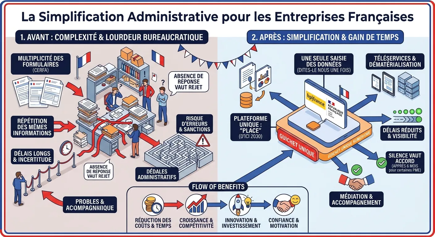 Illustration montrant la simplification administrative pour les entreprises françaises