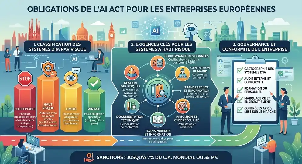 Illustration représentant les obligations de l'AI Act pour les entreprises européennes